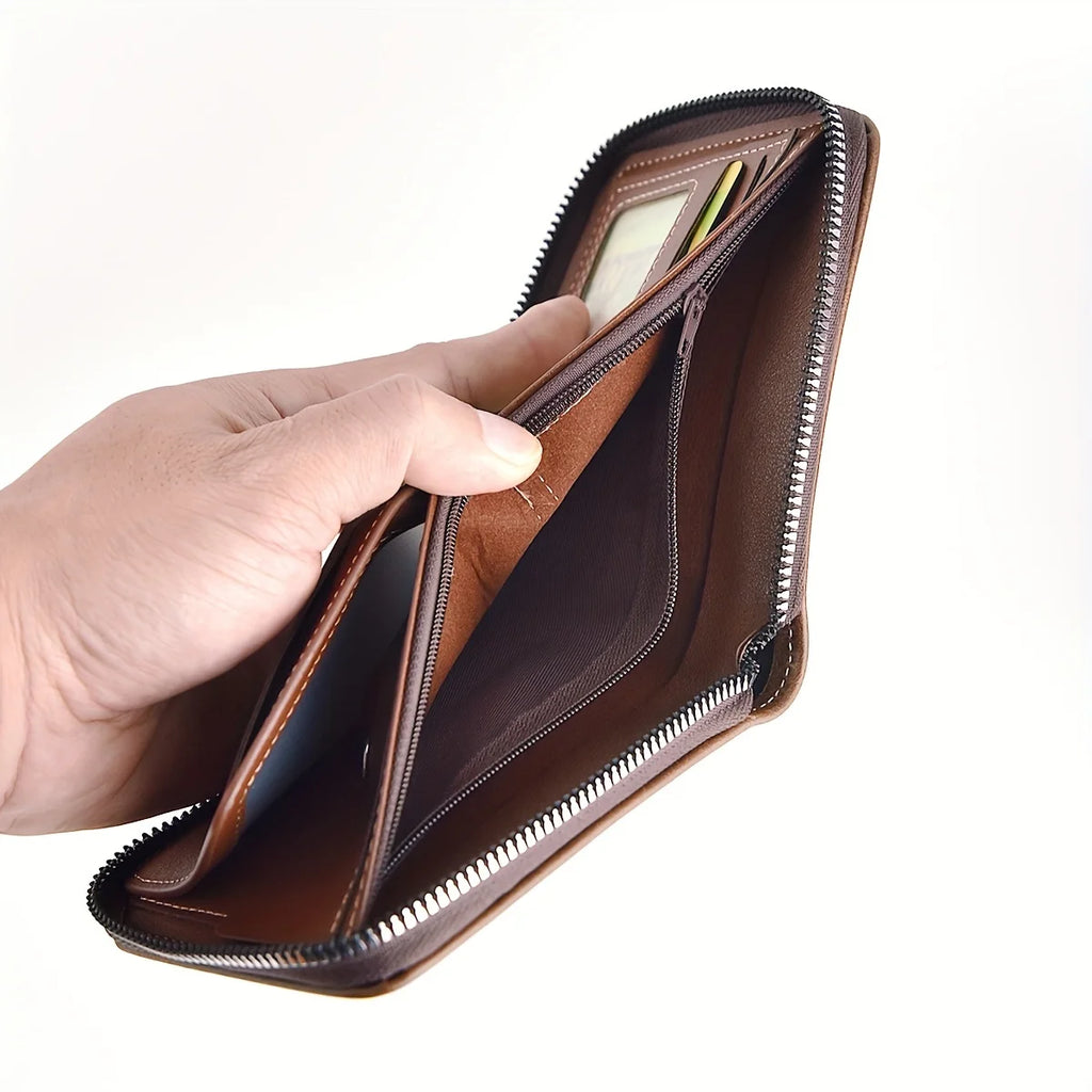 Wax Oil PU Zip-Around Wallet