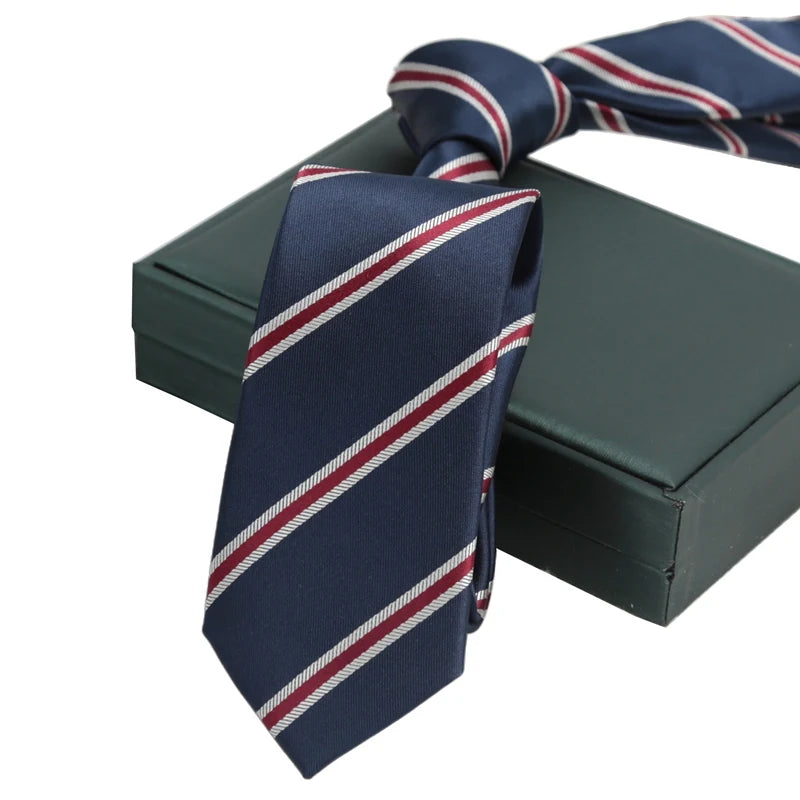 Men's Skinny Navy Blue Necktie – Retro Stripe | 6cm