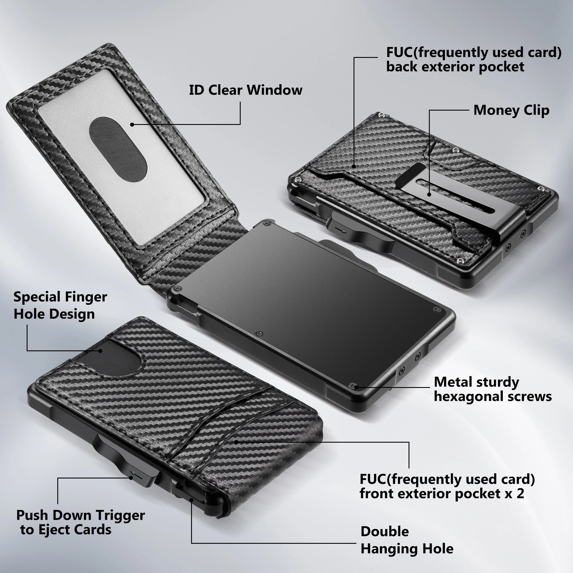 Carbon Fibre RFID Minimalist Wallet with Pop-Up Card Slide