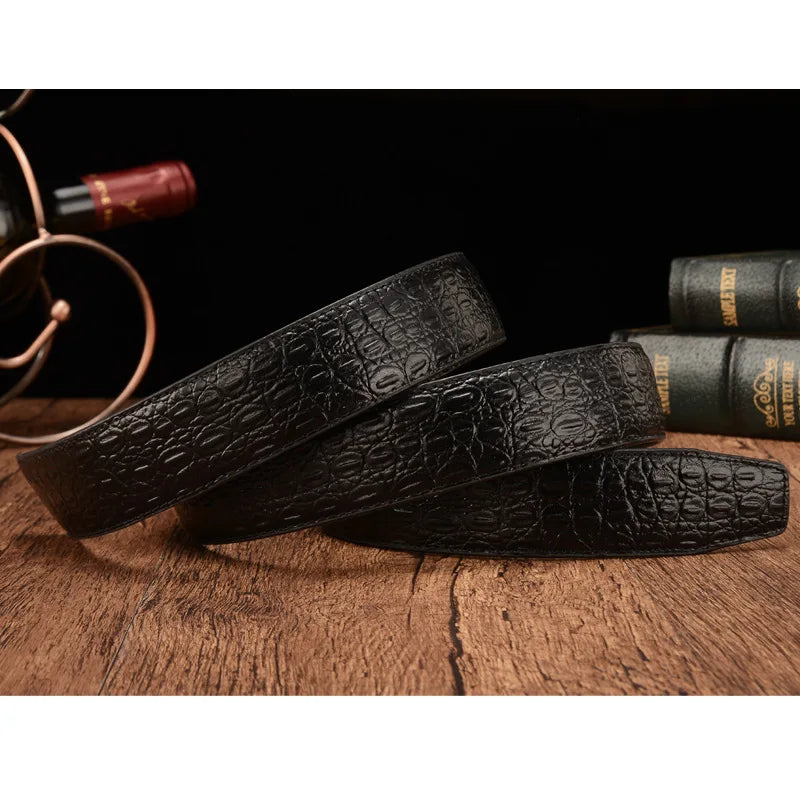 Designer Belts Men Genuine Leather crocodile grain Strap Luxury No Buckle Business Automatic Belt Ceinture Homme