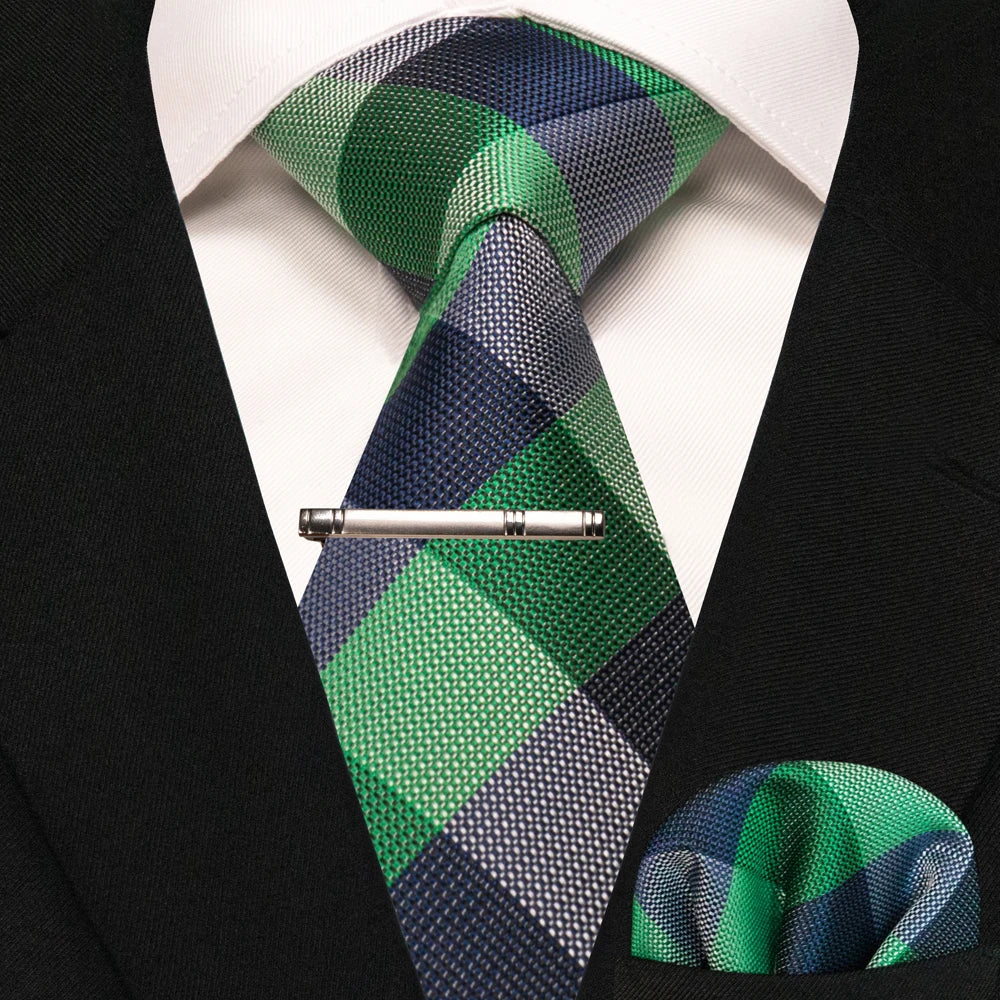 Men's Plaid Necktie Set – Tie, Pocket Square & Clip | 8cm