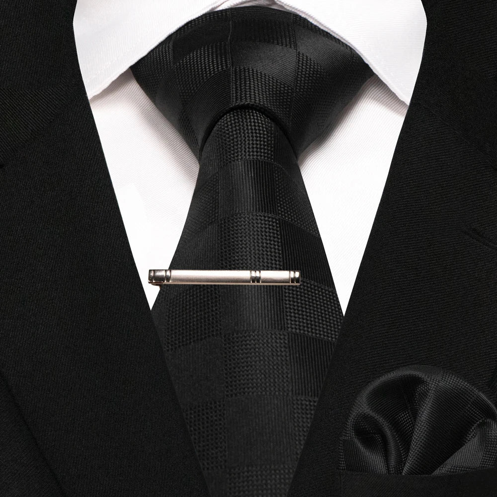 Men's Plaid Necktie Set – Tie, Pocket Square & Clip | 8cm