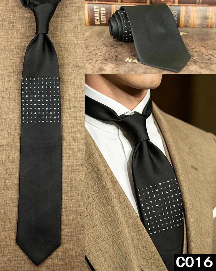 Men's Rhinestone Silk Jacquard Necktie – Paisley & Geometric | High-End