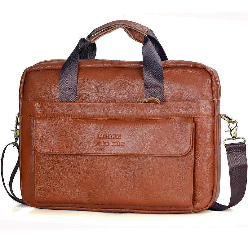 LACHIOUR Genuine Leather Laptop Bag – Business Messenger & Crossbody | Men's